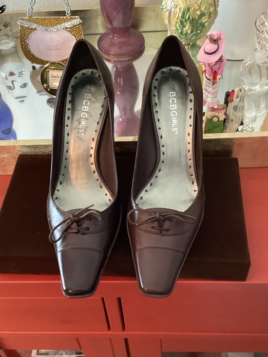 BCBG Shoes - BCBG Dark Brown Leather Square Pointed-Toe Pumps